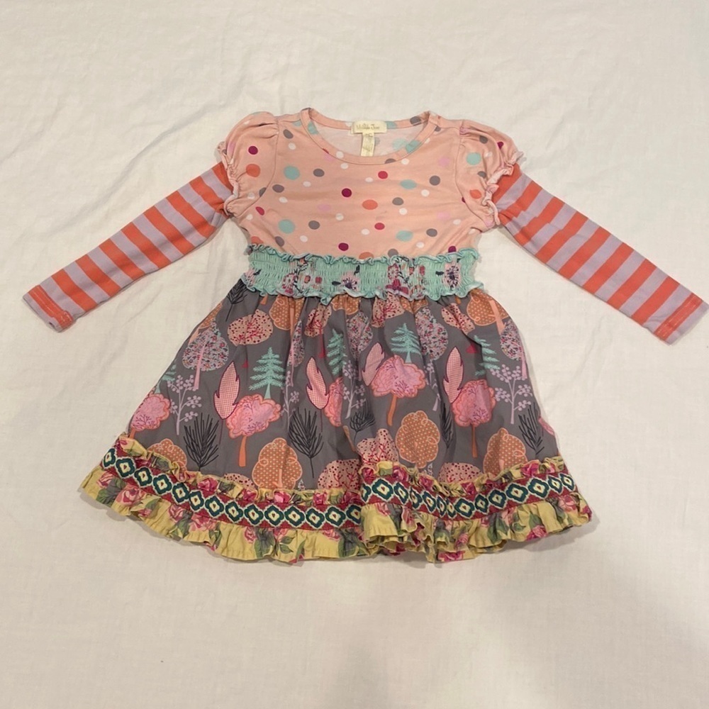 Girls Matilda Jane Pink Gray Yellow Ruffled Dress in Size 2 [EXCELLENT]